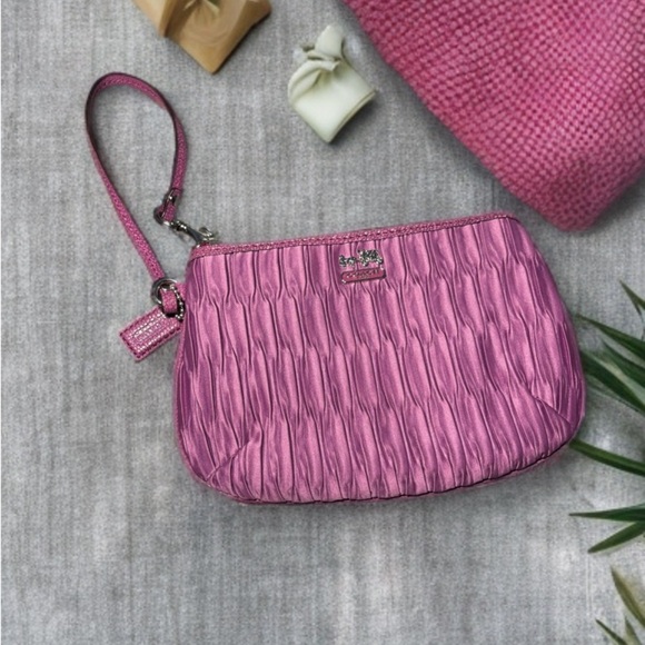 Coach Pink Pleated Wristlet with Metallic Detail - Picture 1 of 8